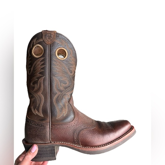 Ariat Workhog Pull-On Western Boots Men’s 10B Square Toe Cowboy Leather Brown - Picture 1 of 11